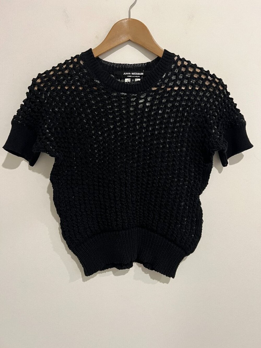 NWT Junya Watanabe Comme des Garcons Black Fishnet S/S Sweater Top SMALL S